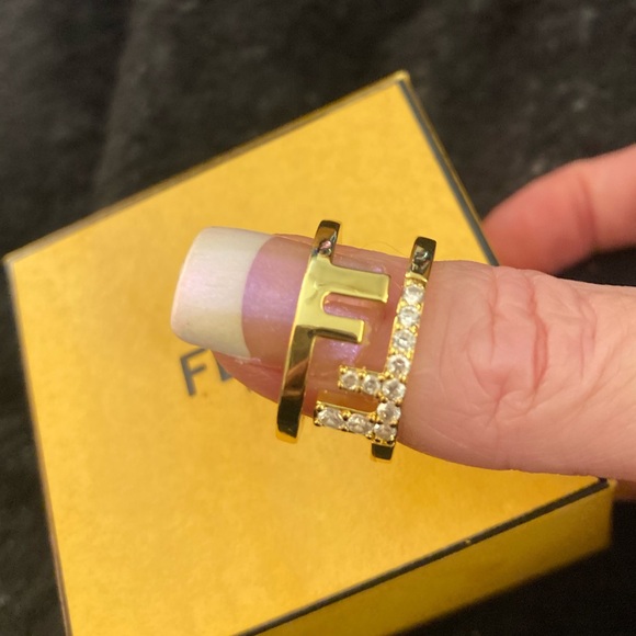 Gold Fendi FF Logo Cuff Cocktail Ring. - Picture 7 of 12